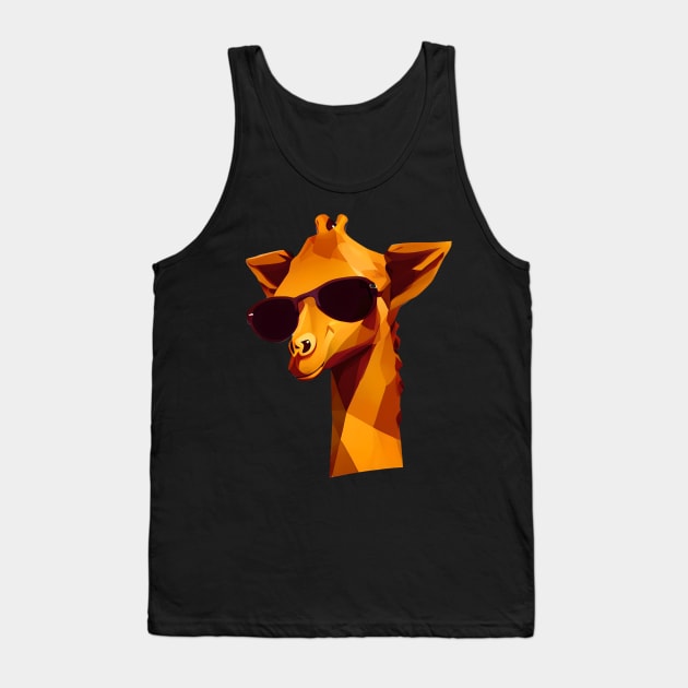 Cool Low Poly Giraffe wearing Sunglasses Tank Top by Artist Rob Fuller